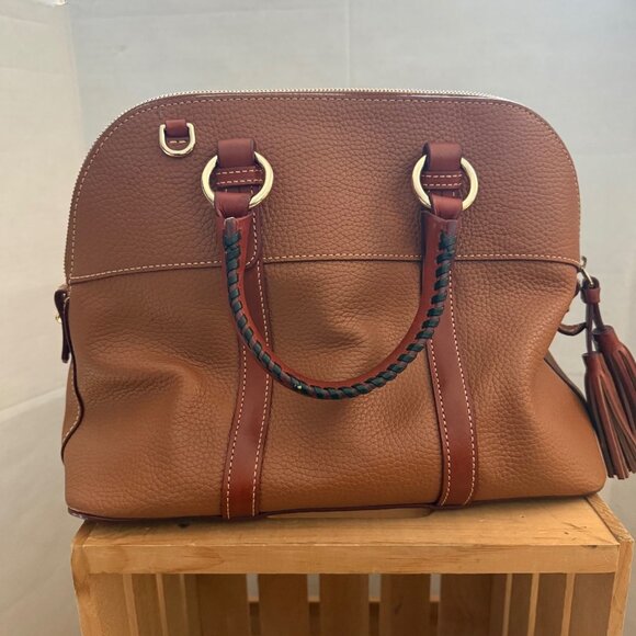 Dooney & Bourke Brown & Tan Pebble Grain Leather Aubrey Dome Satchel Hand Bag - Picture 4 of 16